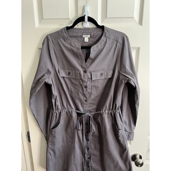 L.L. BEAN Gray Cotton Utility Drawstring Shirt Dress - Picture 4 of 14